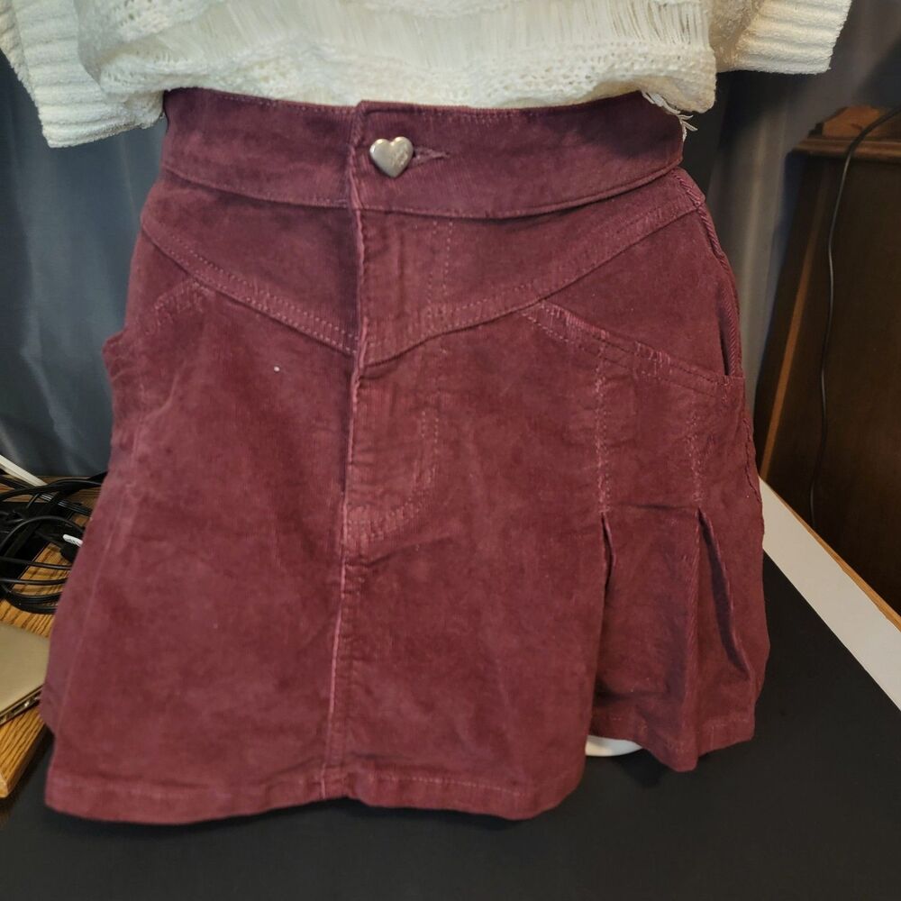 Celebrity Pink Burgundy Pleated Corduroy Mini Skirt Women's Sz Xs